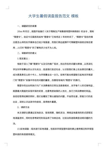 大学生暑假调查报告范文