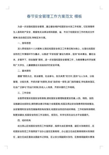春节安全管理工作方案范文