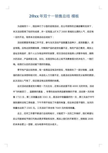 20xx年双十一销售总结