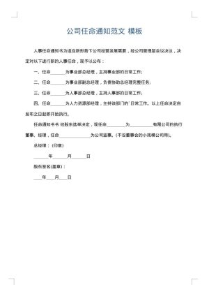公司任命通知范文