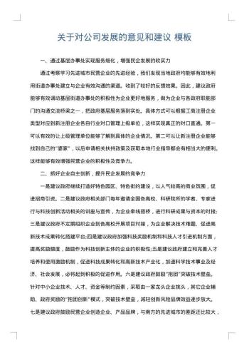关于对公司发展的意见和建议
