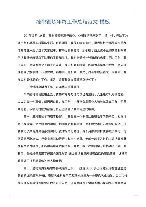 挂职锻炼年终工作总结范文