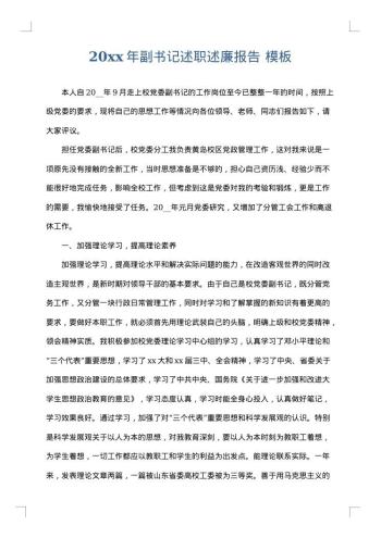 20xx年副书记述职述廉报告