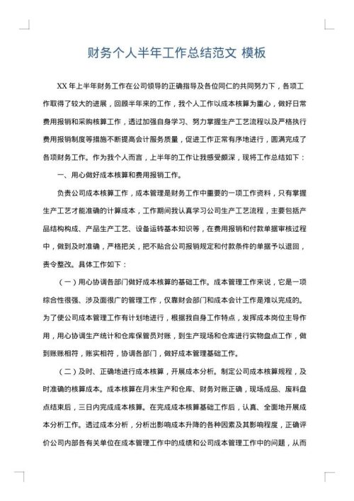 财务个人半年工作总结范文