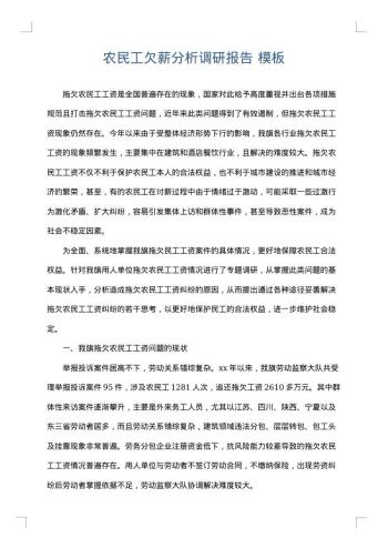 农民工欠薪分析调研报告
