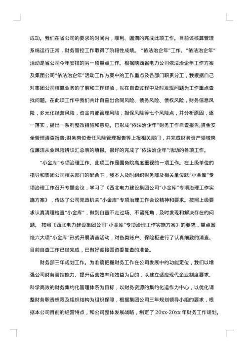 财务负责人工作总结范文