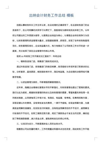 出纳会计财务工作总结