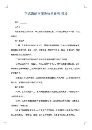 正式婚前书面协议书参考