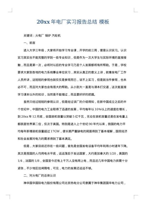2025年电厂实习报告总结