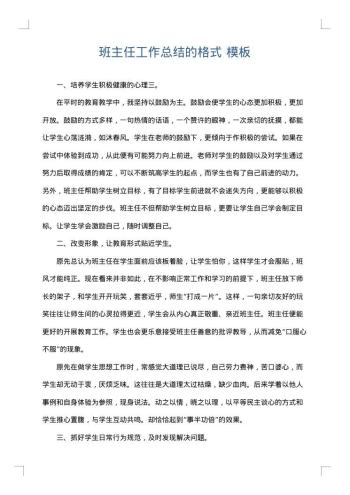 班主任工作总结的格式