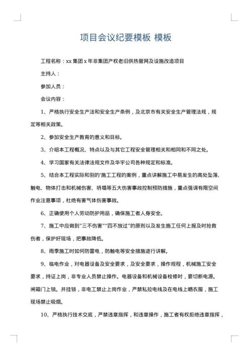 项目会议纪要模板