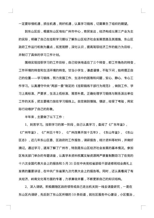 挂职锻炼年终个人工作总结范本
