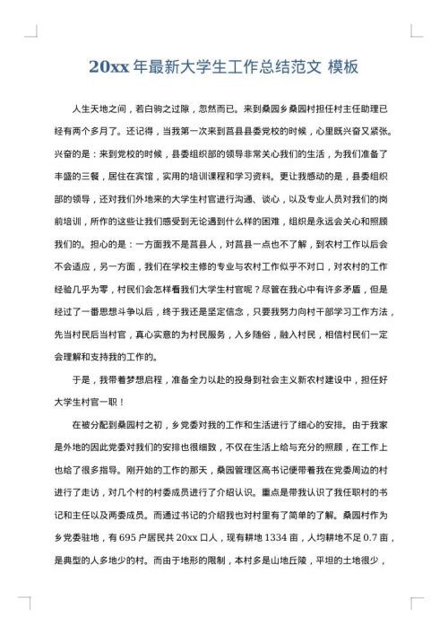 2025年最新大学生工作总结范文