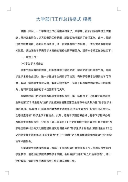 大学部门工作总结格式