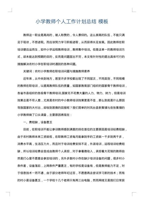 小学教师个人工作计划总结