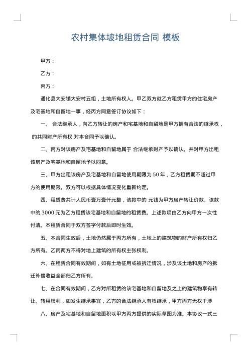 农村集体坡地租赁合同