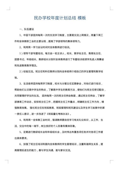 民办学校年度计划总结