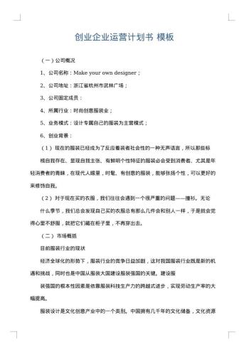 创业企业运营计划书