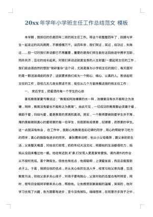2025年学年小学班主任工作总结范文