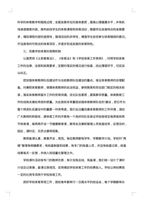 体育工作自查报告
