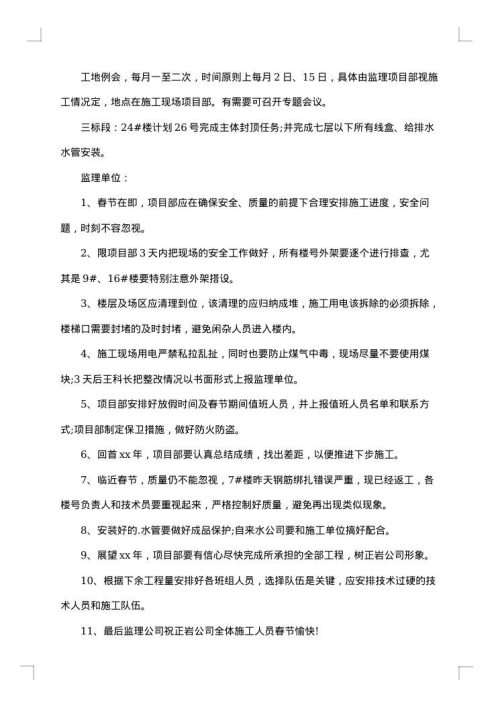 监理会议纪要范文