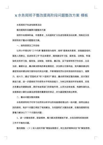 x水务局班子整改提高阶段问题整改方案