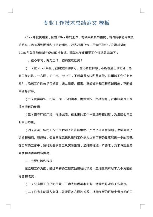 专业工作技术总结范文