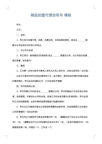 精品加盟代理合同书