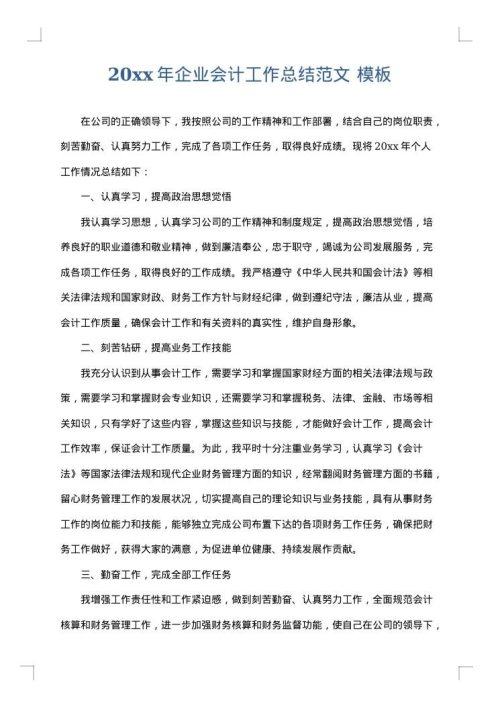 2025年企业会计工作总结范文