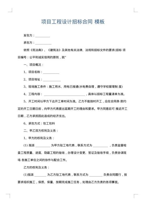 项目工程设计招标合同