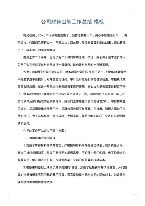 公司财务出纳工作总结