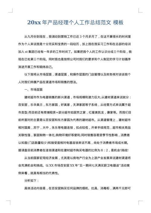 2025年产品经理个人工作总结范文