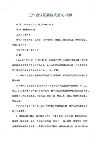 工作会议纪要格式范文