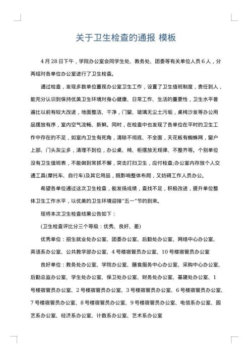 关于卫生检查的通报