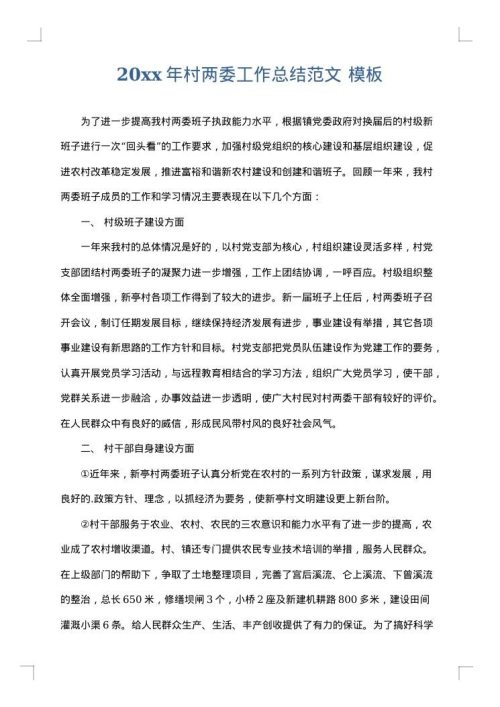 2025年村两委工作总结范文