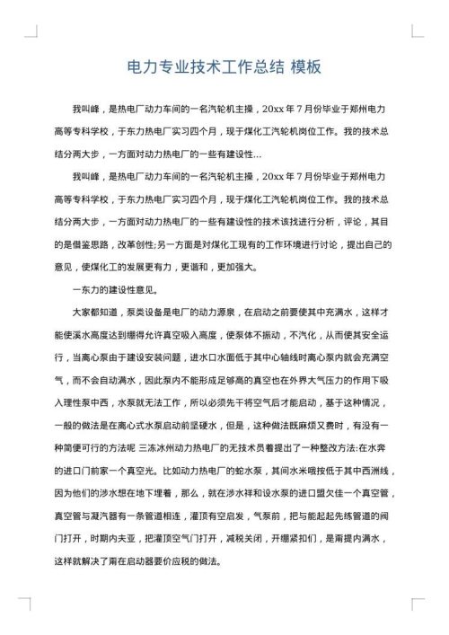 电力专业技术工作总结