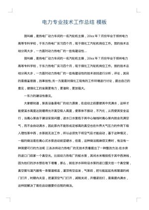 电力专业技术工作总结