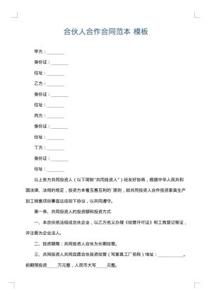 合伙人合作合同范本