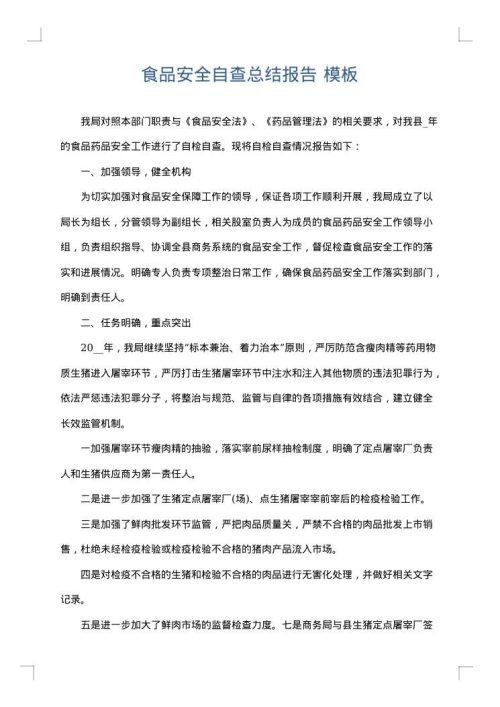 食品安全自查总结报告