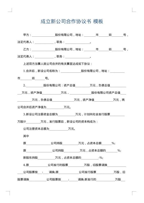 成立新公司合作协议书