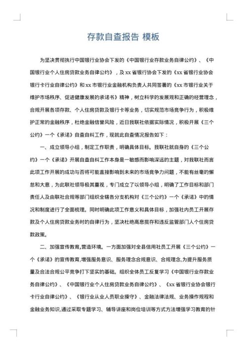 存款自查报告