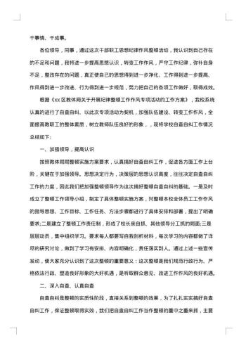 纪律作风整顿自查报告