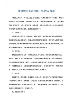零食营业员试用期工作总结