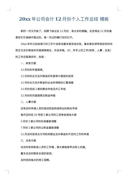 2025年公司会计12月份个人工作总结