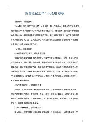 财务总监工作个人总结