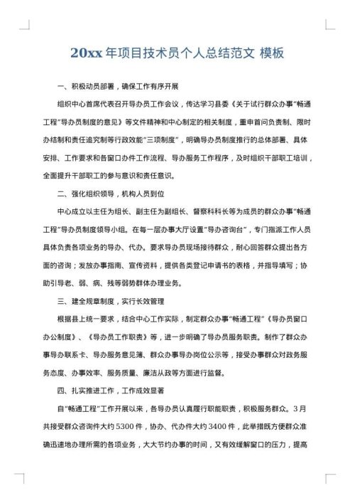 2025年项目技术员个人总结范文