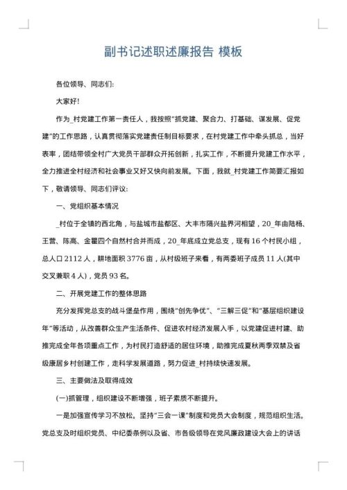 副书记述职述廉报告