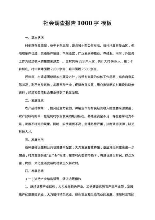 社会调查报告1000字 word模板