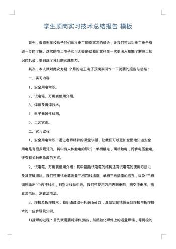 学生顶岗实习技术总结报告