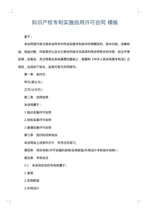 知识产权专利实施自用许可合同